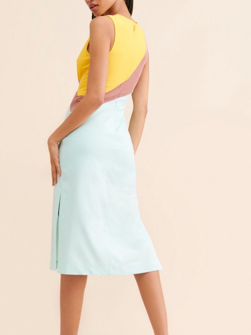 Colorblock Midi Dress in Yellow & Mint